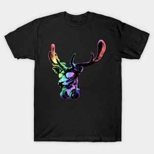 Deer Neon DJ Cool and Funny Music Animal With Sunglasses And Headphones. T-Shirt